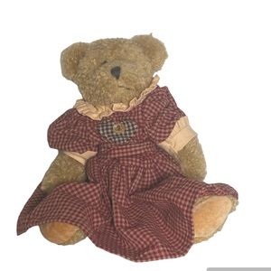 JB Bean And Associates Boyds Bears Patsy Bear Beige Red Plaid Dress
